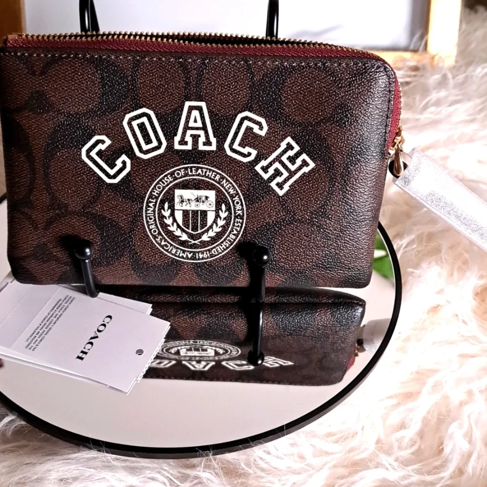 Coach NWTs Corner Zip Varsity Wristlet
